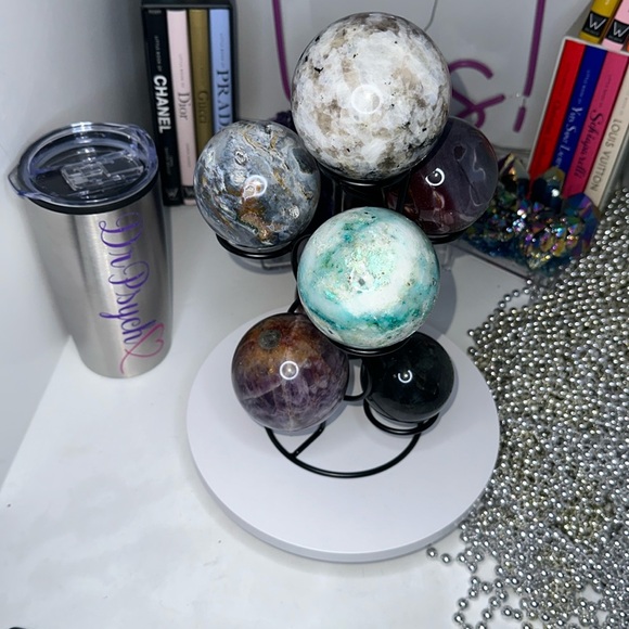 Black Multi-Sphere Tower Holder Crystals Rocks Precious Gem Spheres Price for 1 - Picture 3 of 11